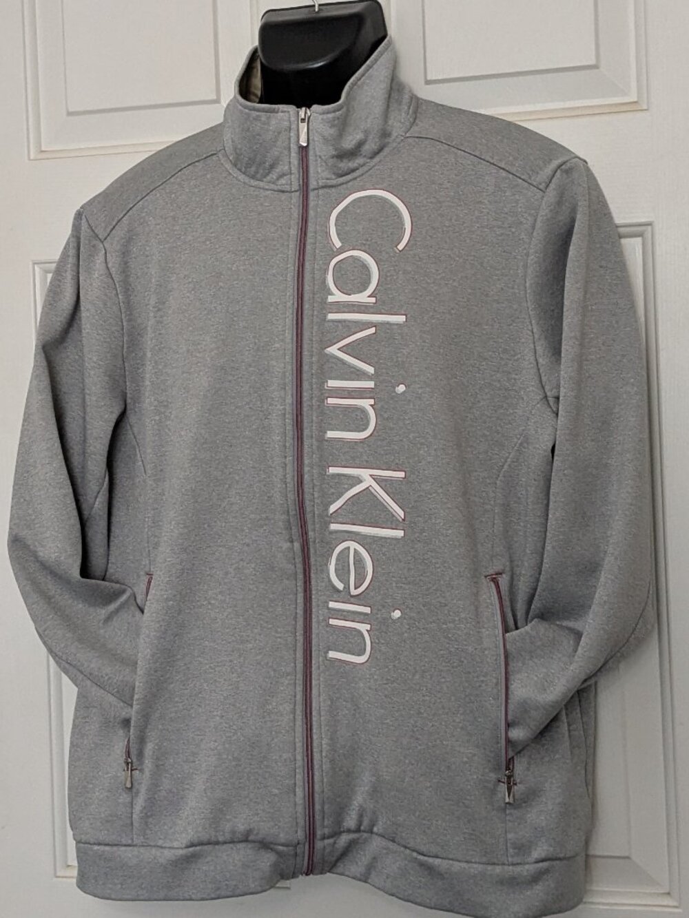 Calvin Klein Sweatshirt Jacket With Huge Calvin Klein on Front Size L Gray .